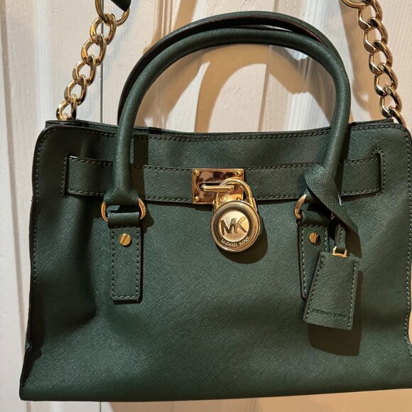Michael Kors Hamilton Green Saffiano Leather Satchel Tote purse bag